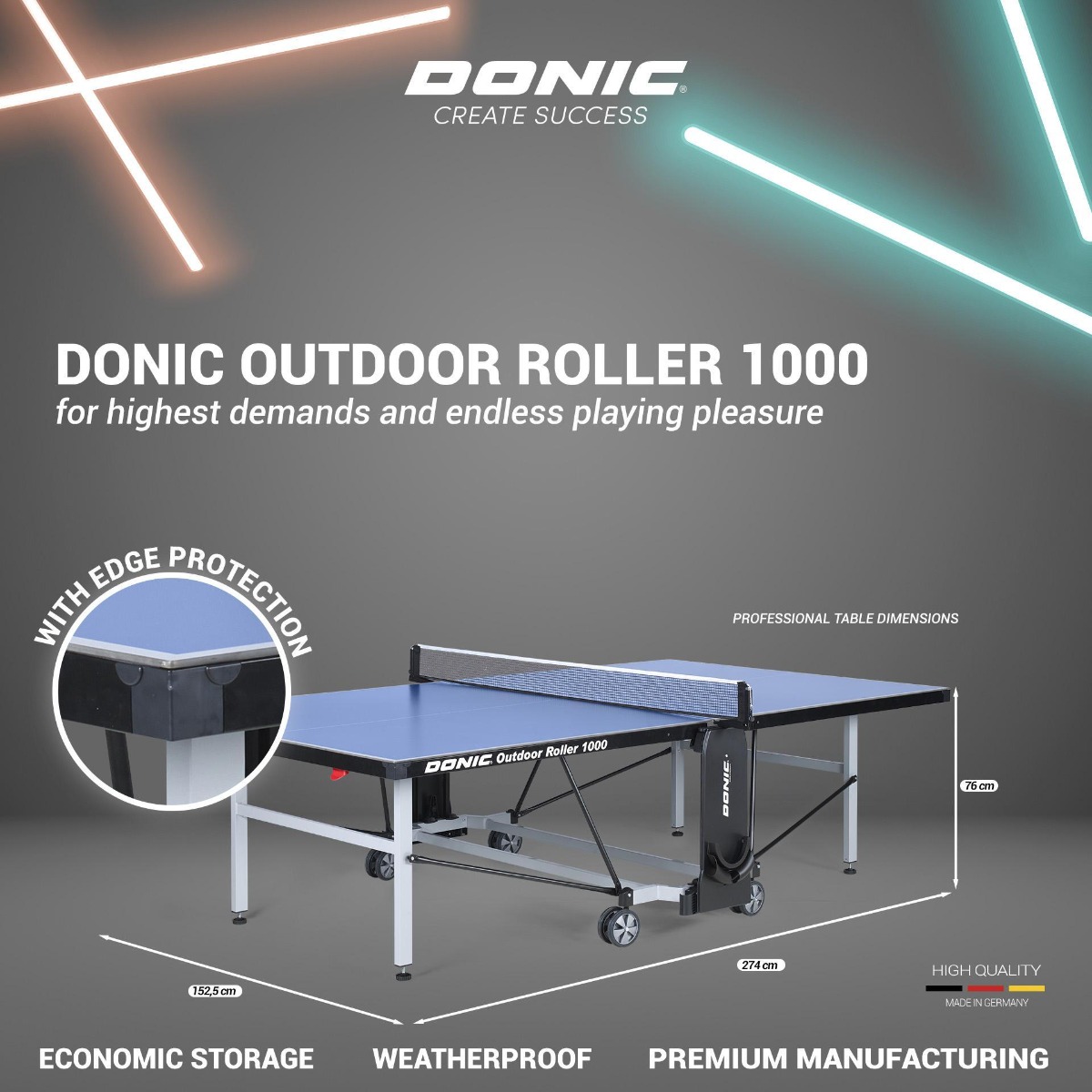 outdoor Roller 1000 Table Tennis Table Bundle